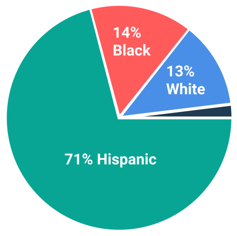 14% Black, 13% White, 71% Hispanic