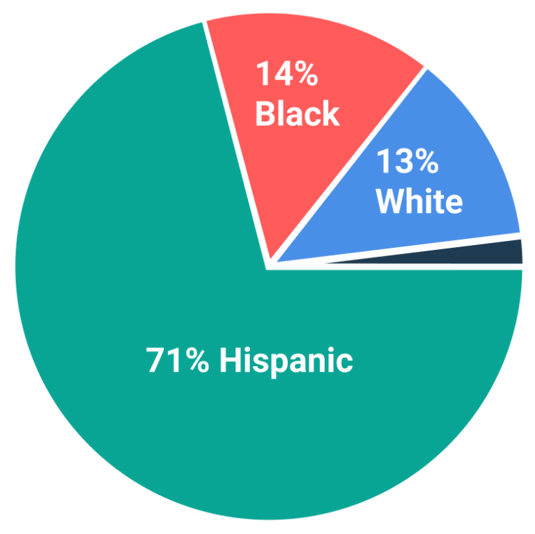 14% Black, 13% White, 71% Hispanic